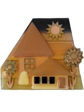 Lucinda Tan House Pink Green Flowers Pin K555